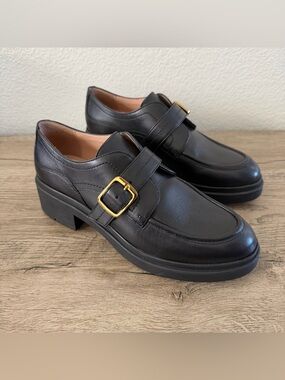 Cole Haan Women’s Carlitta Monk Strap Lug Sole Oxford Loafers Black Leather 8B